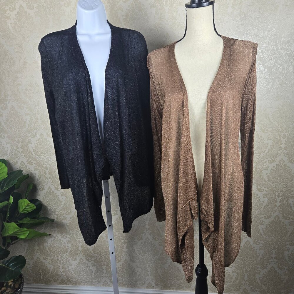 Jennifer Lopez Bundle of 2 Open Cardigans Black Size PM Gold Size Medium NWT